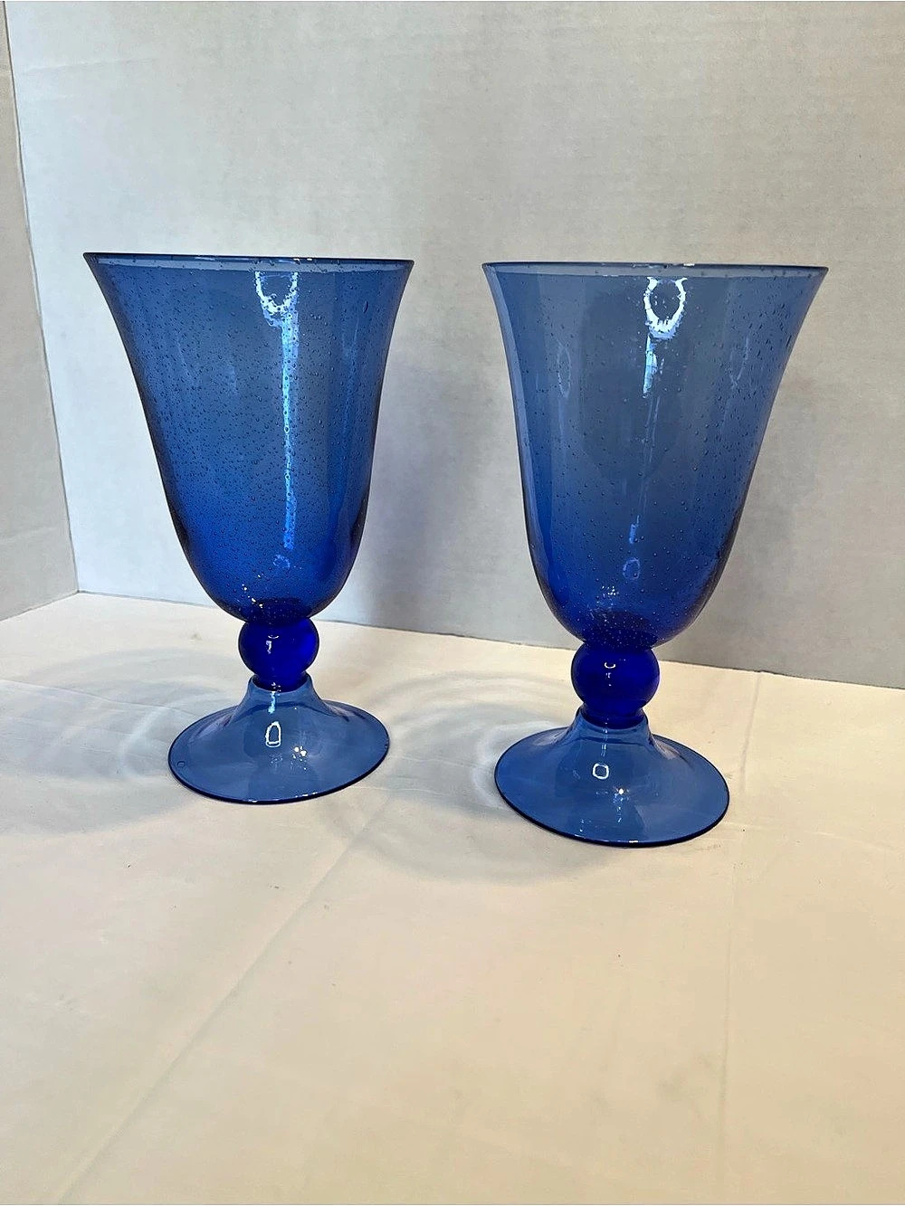 Blue Glass Stemmed Goblets Set of 2